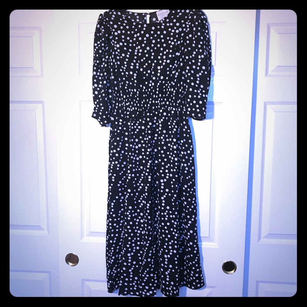 Classy black and white polkadotted midi dress